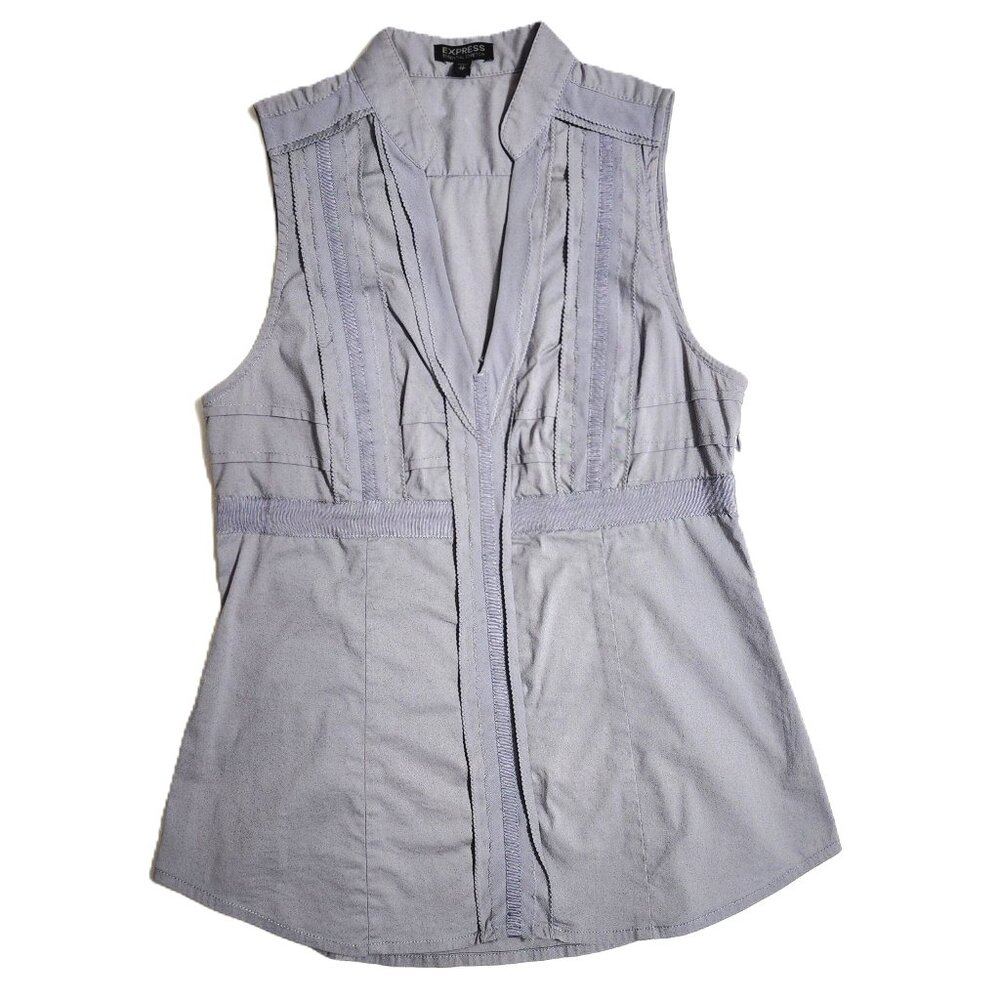 Express Essential Stretch Collarless VNeck Tailored Gray Cotton Top Size XS/TP